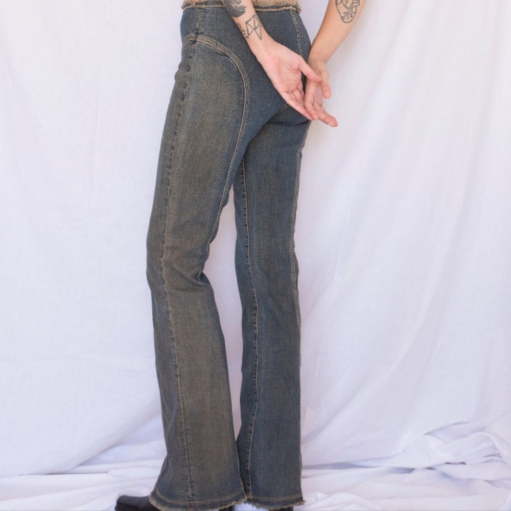 Y2K Mid Rise Bootcut Fringe Jeans - Picture 2 of 4